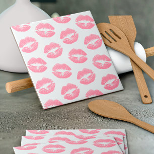 Rosa Lippen, Lippenmuster, rosa Lipstick, Kuss Fliese
