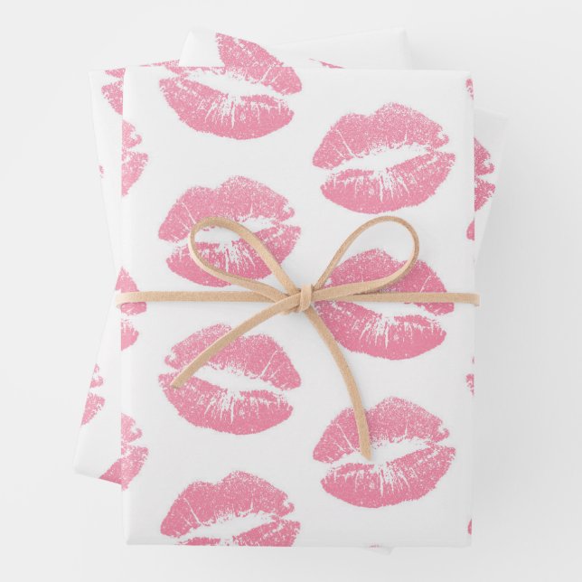 Rosa Lippen, Lippenmuster, rosa Lipstick, Kuss Geschenkpapier Set (Beispiel)