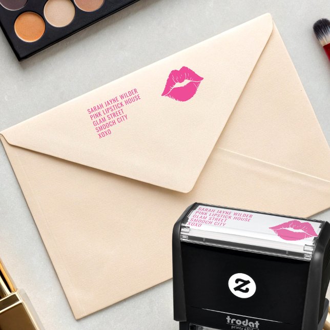 Rosa Lippen Lipstick Kiss Rücksendeadresse Permastempel (Sending love letters? Just add your return address to this useful rubber stamp)
