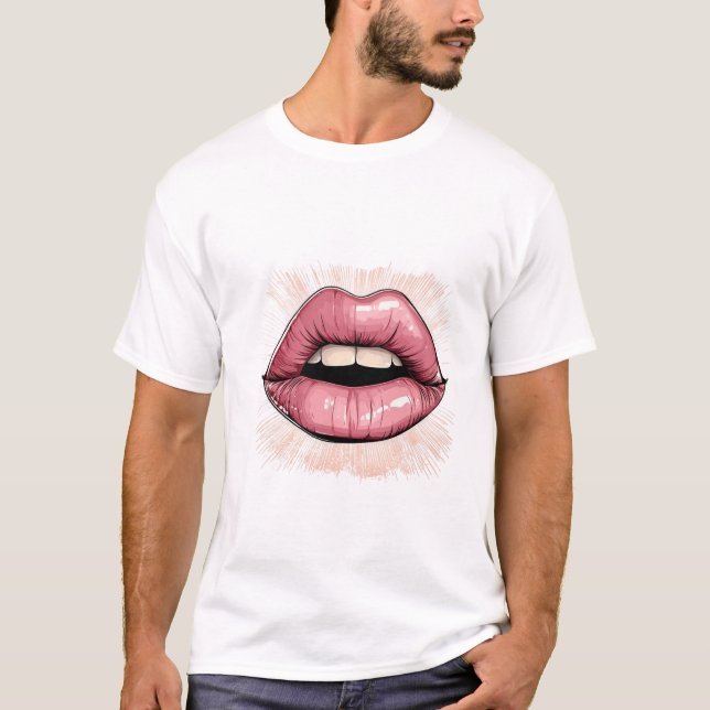 Rosa Lippen mit Zähnen T-Shirt (Vorderseite)