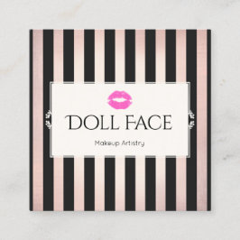 Rosa Lippen Rose Gold und schwarz Streifen Makeup Quadratische Visitenkarte