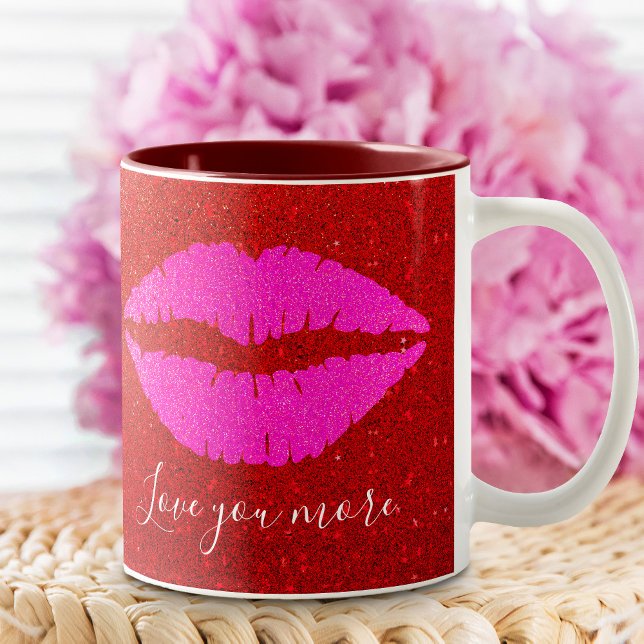 Rosa Lippen Roter Glitzer Liebe You More Script Fu Zweifarbige Tasse (Von Creator hochgeladen)