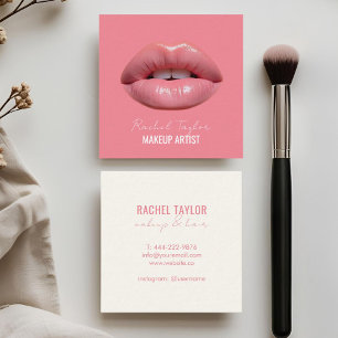 Rosa Lippen   Script Makeup Square Business Card Quadratische Visitenkarte
