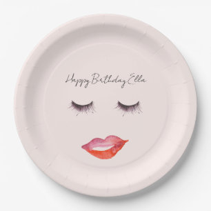 Rosa Lippen und Wimpern Geburtstag Pappteller