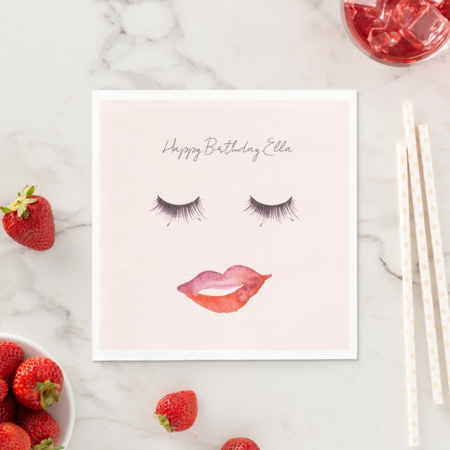 Rosa Lippen und Wimpern Geburtstag Serviette (Beispiel)