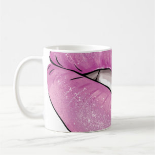 Rosa Lippenfarbe Gloss mit Zähnen Kaffeetasse