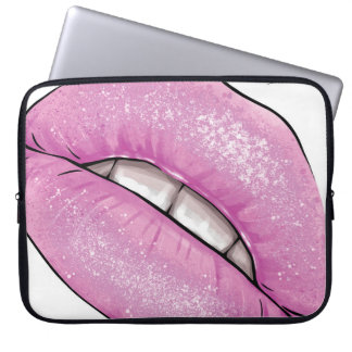 Rosa Lippenfarbe Gloss mit Zähnen Laptopschutzhülle