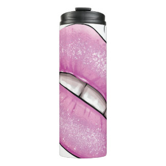 Rosa Lippenfarbe Gloss mit Zähnen Thermosbecher