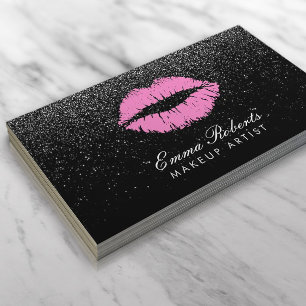 Rosa Lippenmake-upkünstler-Schwarz-Glitzer modern Visitenkarte