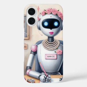 Rosa Lippenstift Grace AI Roboter Girly Tech iPhone 16 Hülle