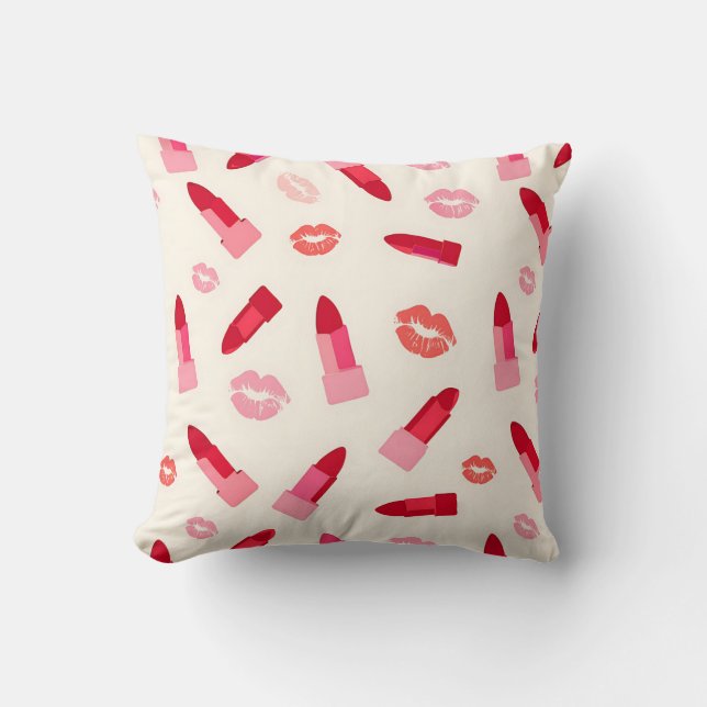 Rosa Lippenstift-Kuss-Muster Kissen (Vorderseite)