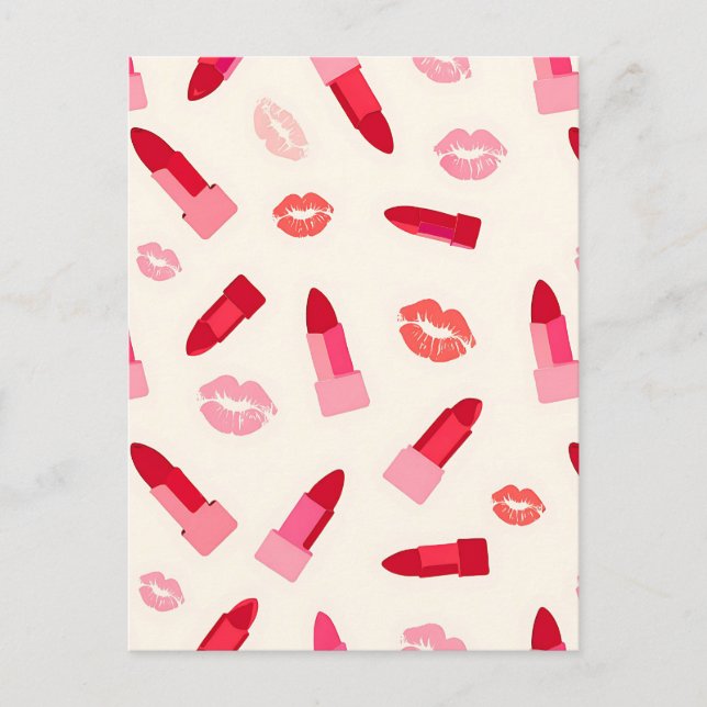 Rosa Lippenstift-Kuss-Muster Postkarte (Vorderseite)