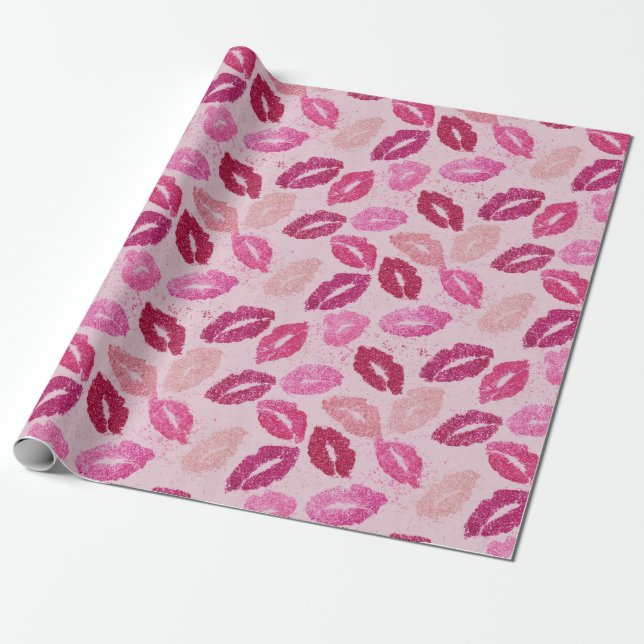 Rosa Lippenstift-Kuss nahtloses Muster Geschenkpapier (Ungerollt)