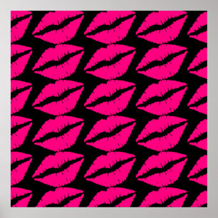 Rosa Lippenstift Kuss Pop rosa und schwarz Poster