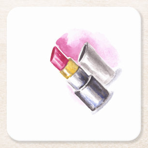 Rosa Lipstick Rechteckiger Pappuntersetzer