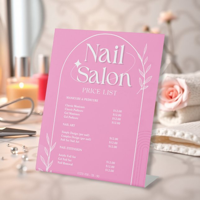 Rosa Liste der Dienstleistungen Trendy Nail Salon  Sockelschild (Pink List Of Services Trendy Nail Salon Price List Pedestal Sign)