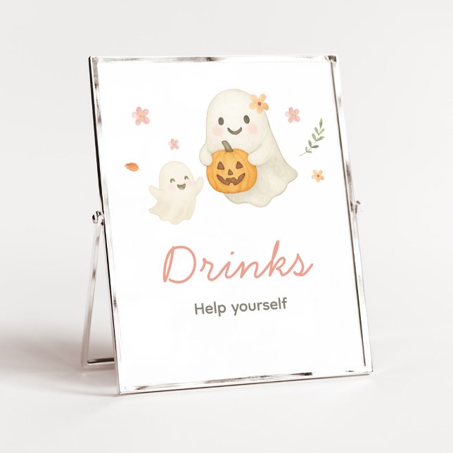 Rosa Little Boo Halloween Getränke Schild (Pink Halloween Little Boo Baby Shower Drinks Sign)