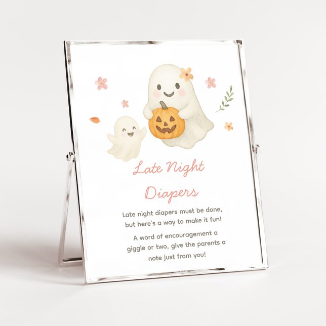 Rosa Little Boo Halloween Spätabend Windel Schild (Pink Halloween Little Boo Baby Shower Late Night Diapers SIgn)