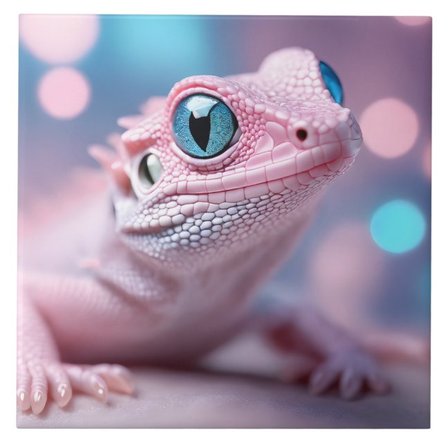 Rosa Lizard mit blauen Augen Fliese (Vorderseite)