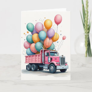 Rosa LKW-Ballon-Geburtstagskarte Karte