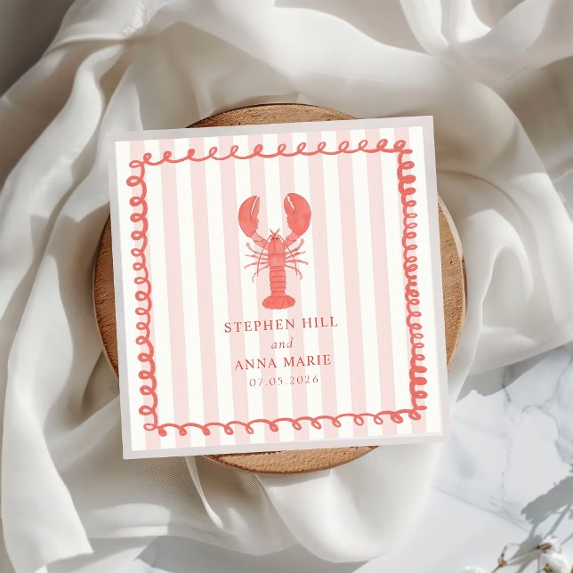 Rosa Lobster Stripe Nautical Wedkin Napkin Serviette (Von Creator hochgeladen)