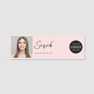 Rosa Logo Foto Haar-Salon-Mitarbeiter Namensschild