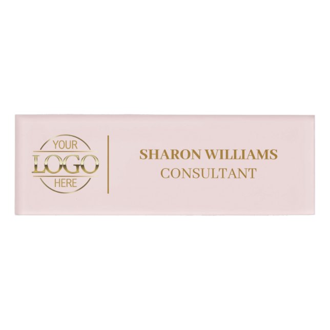 Rosa Logo für Mitarbeiter des Unternehmens Namenschild (Vorderseite)