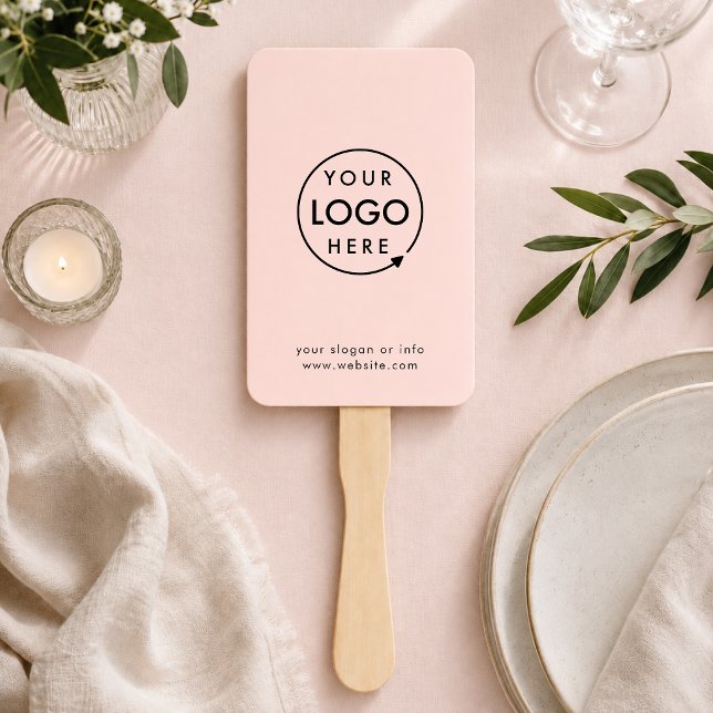 Rosa Logo | Moderne Unternehmensförderung Fächer (Personalized paddle fans guests can use at ceremonies, galas, conferences, and warm venues)