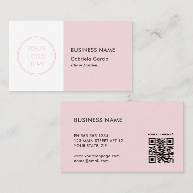 Rosa Logo QR-Code Visitenkarte für professionelle  (Vorne/Hinten)