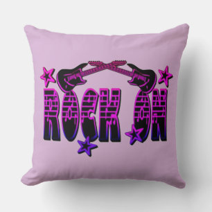 Rosa Logo Rock on Gitarren & Stars Throw Kissen