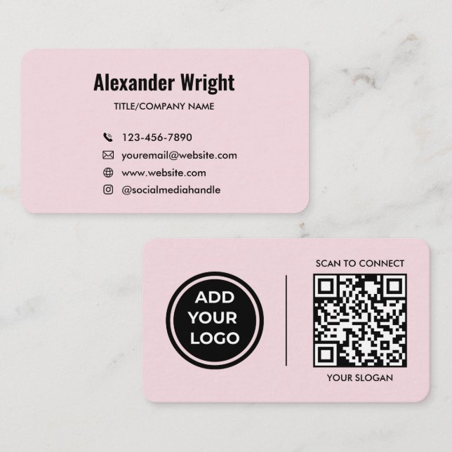 Rosa Logo-Scan-Code-Kontakt-Geschäftskarte  Visitenkarte (Vorne/Hinten)