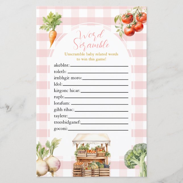 Rosa Lokal gezüchteter Frischmarkt Word Scramble G (Vorderseite)