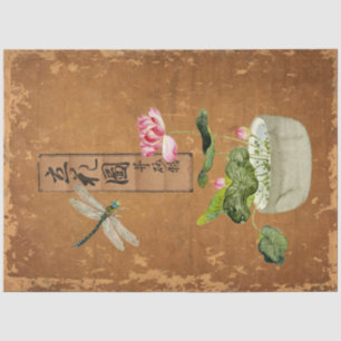Rosa Lotus Blossom Dragonfly Vintager Entdeckungsr Seidenpapier