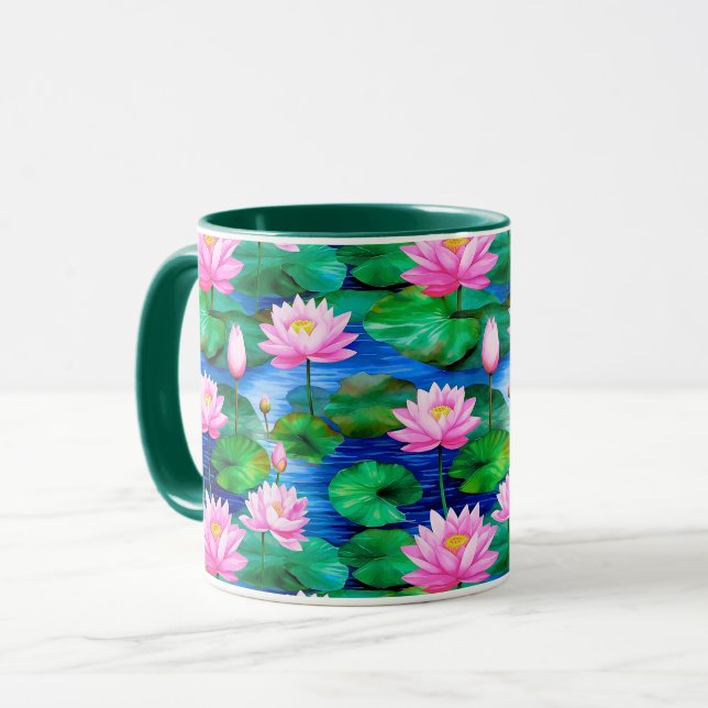 Rosa Lotus-Blume auf einem Teich Tasse (Vorderseite Links)