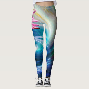 Rosa Lotus Blume Blau Weiße Leggings