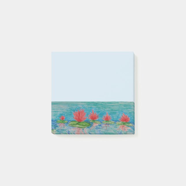 Rosa Lotus-Blume, die Kunstnotizen gezeichnet habe Post-it Klebezettel (Vorderseite)