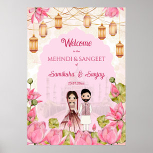 Rosa Lotus Blume Garlands Laterne Indianerhochzeit Poster