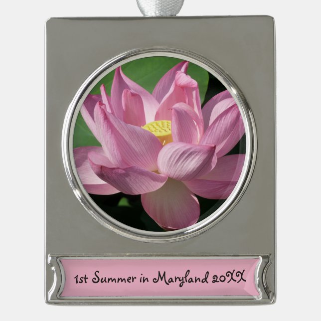 Rosa Lotus Blume IV Banner-Ornament Silber (Vorderseite)