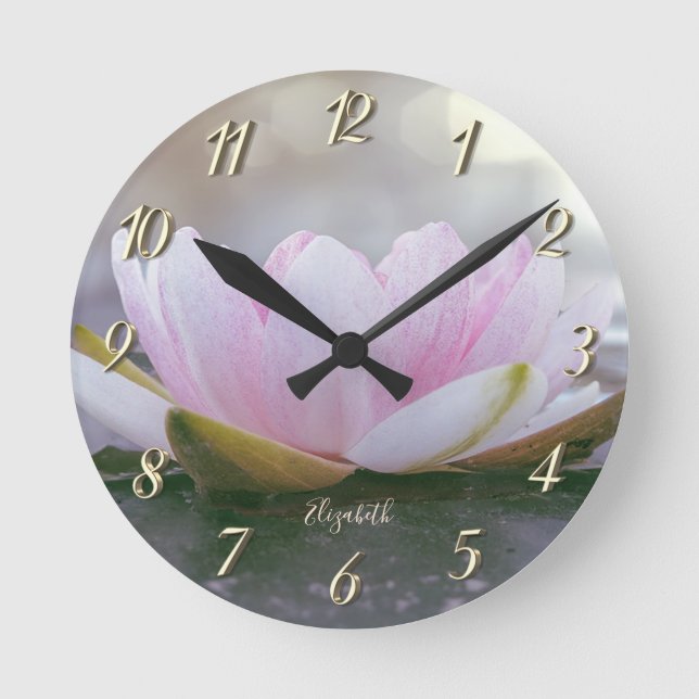 Rosa Lotus Blume Landschaft, Zen Runde Wanduhr (Vorderseite)