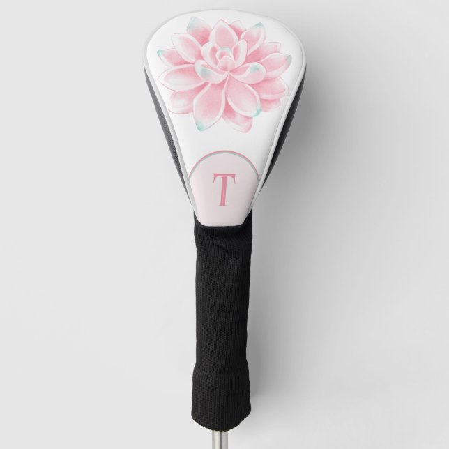 Rosa Lotus-Blume Mit Monogramm Golf Headcover (Vorderseite)