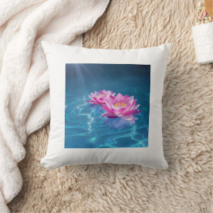 Rosa Lotus-Blume schweben auf Kristallblau Kissen