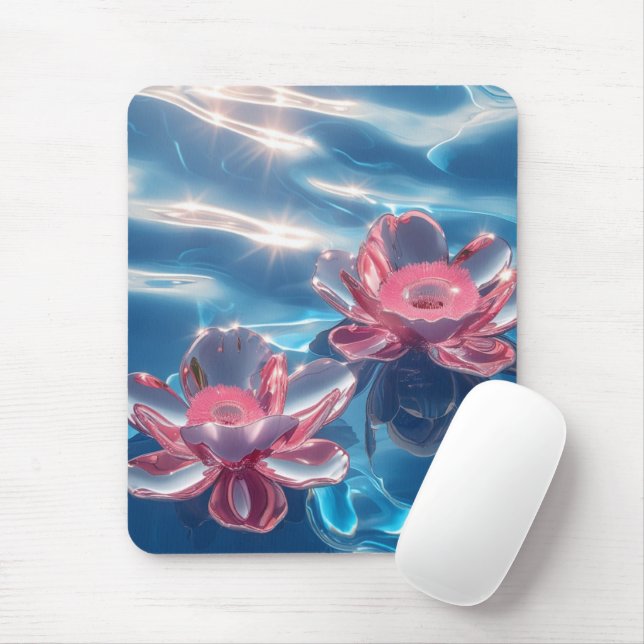 Rosa Lotus-Blume schweben auf Kristallblau Mousepad (Mit Mouse)