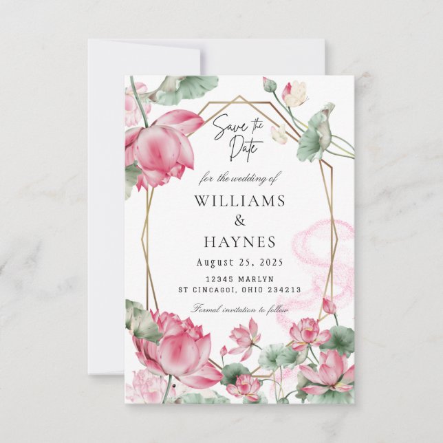 Rosa Lotus-Blumen-Save-the-Date-Karte Save The Date (Vorderseite)