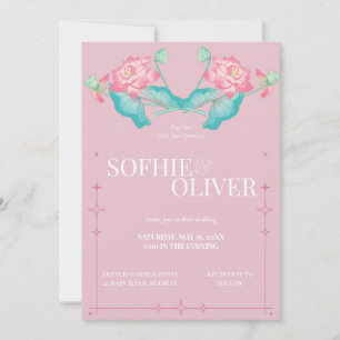 Rosa Lotus-Blumen-Sparkle-Eleganz-Hochzeits-Einlad Einladung