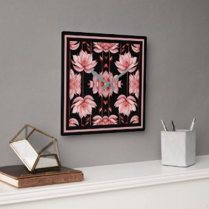 Rosa Lotus Classic Quadratische Wanduhr