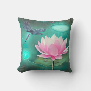 Rosa Lotus & Dragonfly Kissen