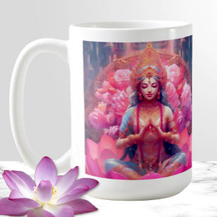 Rosa Lotus Goddess Lakshmi auf Weiß Kaffeetasse