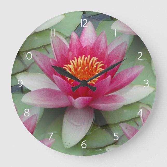 Rosa Lotus Große Wanduhr (Vorderseite)