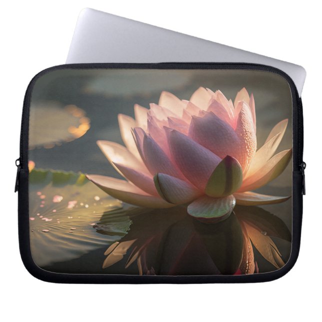 Rosa Lotus in der Morgenlicht-Laptop-Tasche Laptopschutzhülle (Vorderseite)
