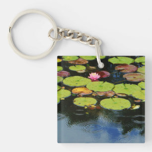 Rosa Lotus in Regen Schlüsselanhänger